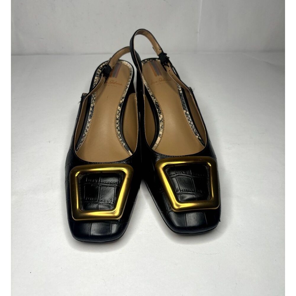 Sam Edelman Tanessa Women's Black Square-Toe Buckle Heel Slingback Pumps - Picture 2 of 7